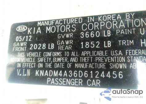 2013 Kia Rio Lx z USA, uszkodzony, nr VIN KNADM4A36D6124456